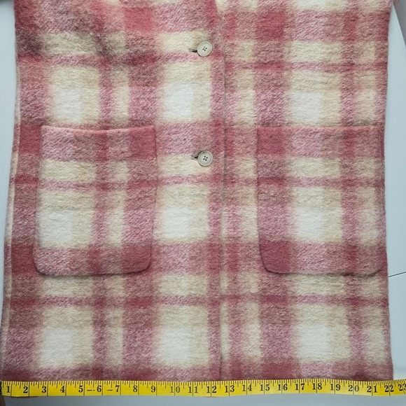 Wilfred Free Aritzia Women's Elm Long Shacket Pink Plaid Italian Wool Sz M - Picture 16 of 16